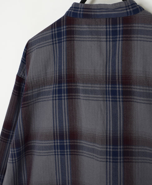 INHT2683CD COTTON CHECK OVERDYE STAND COLLAR SHIRT