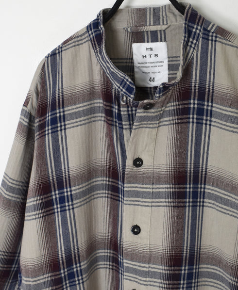 INHT2683CD COTTON CHECK OVERDYE STAND COLLAR SHIRT