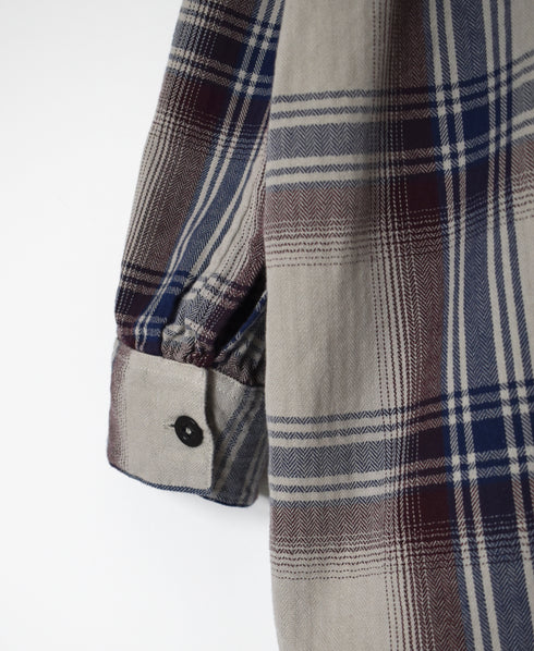 INHT2683CD COTTON CHECK OVERDYE STAND COLLAR SHIRT
