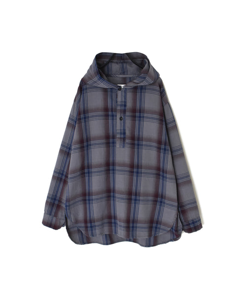 INHT2684CD COTTON CHECK OVERDYE HOODED PULLOVER SHIRT