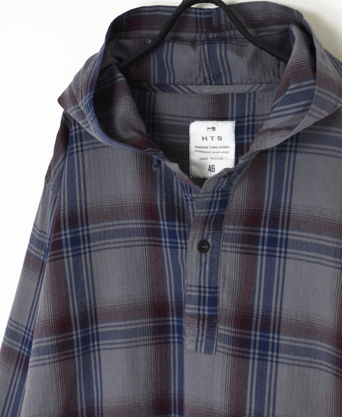 INHT2684CD COTTON CHECK OVERDYE HOODED PULLOVER SHIRT