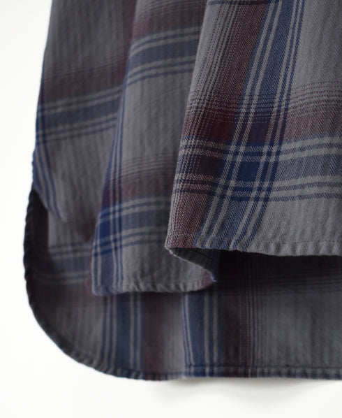 INHT2684CD COTTON CHECK OVERDYE HOODED PULLOVER SHIRT