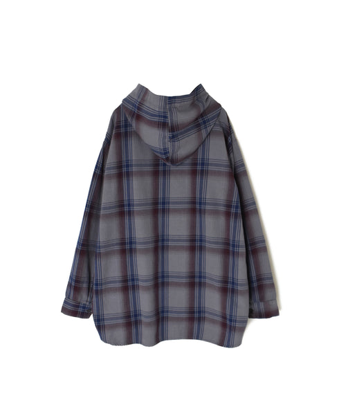 INHT2684CD COTTON CHECK OVERDYE HOODED PULLOVER SHIRT