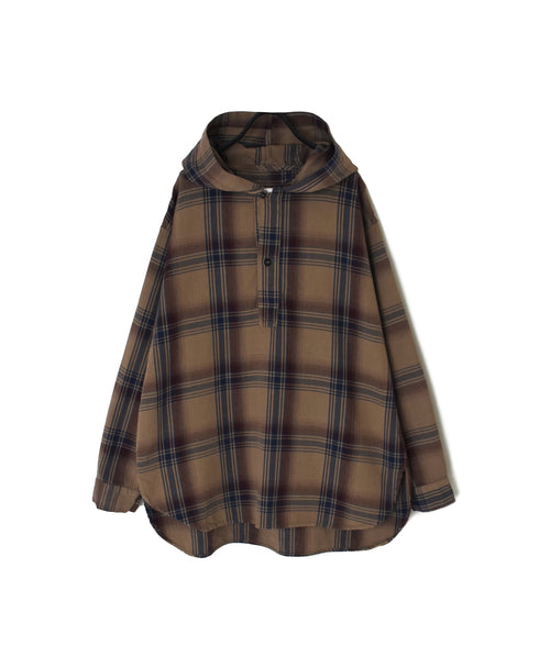 INHT2684CD COTTON CHECK OVERDYE HOODED PULLOVER SHIRT