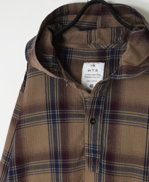 INHT2684CD COTTON CHECK OVERDYE HOODED PULLOVER SHIRT