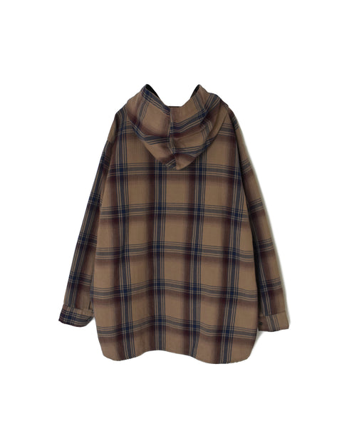 INHT2684CD COTTON CHECK OVERDYE HOODED PULLOVER SHIRT