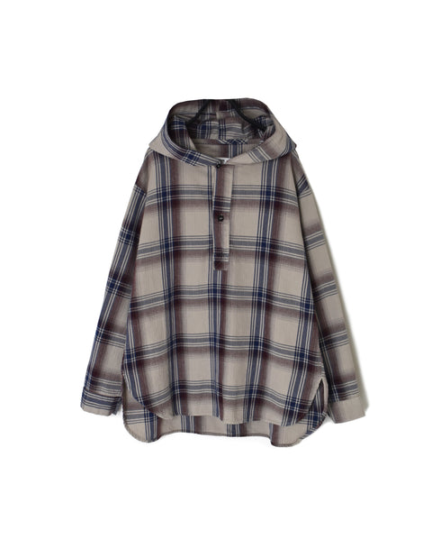 INHT2684CD COTTON CHECK OVERDYE HOODED PULLOVER SHIRT