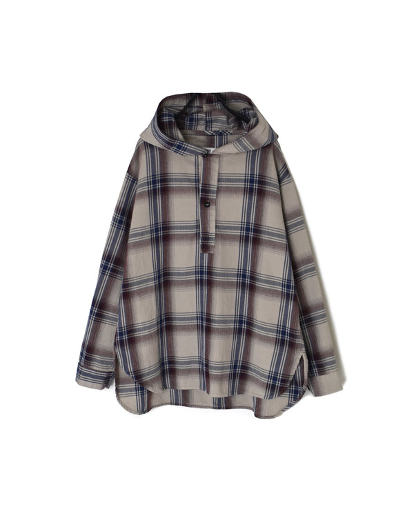 INHT2684CD COTTON CHECK OVERDYE HOODED PULLOVER SHIRT