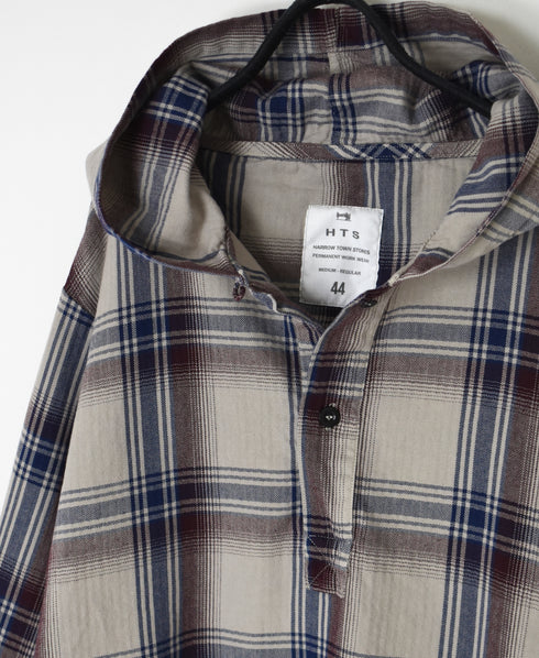 INHT2684CD COTTON CHECK OVERDYE HOODED PULLOVER SHIRT