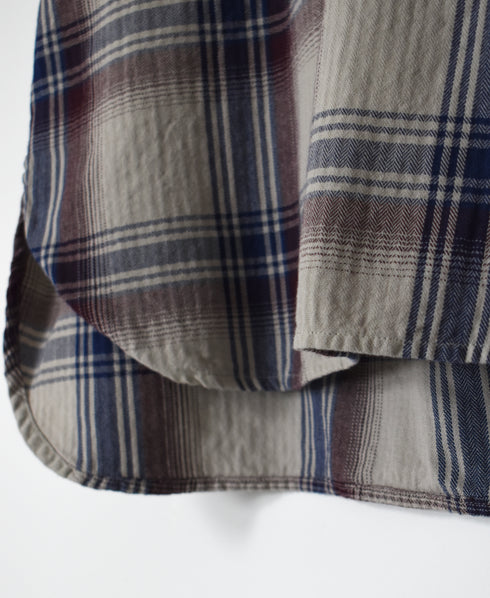 INHT2684CD COTTON CHECK OVERDYE HOODED PULLOVER SHIRT