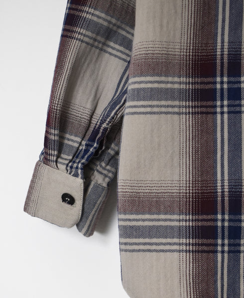 INHT2684CD COTTON CHECK OVERDYE HOODED PULLOVER SHIRT