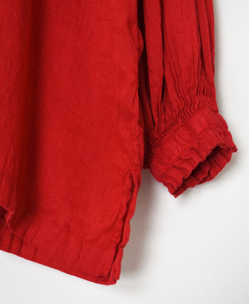 INMDS25011D AUTO LOOM COTTON/LINEN PLAIN OVERDYE FRILL COLLAR SHIRT WITH MINI PINTUCK