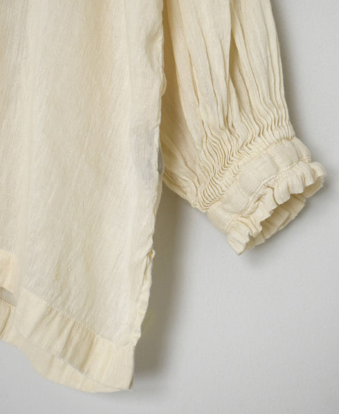 INMDS25011D AUTO LOOM COTTON/LINEN PLAIN OVERDYE FRILL COLLAR SHIRT WITH MINI PINTUCK