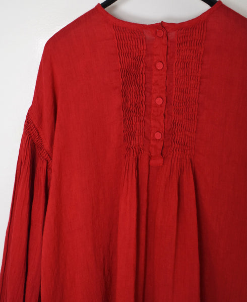 INMDS25012D AUTO LOOM COTTON/LINEN PLAIN OVERDYE BACK OPENING CREW-NECK SHIRT