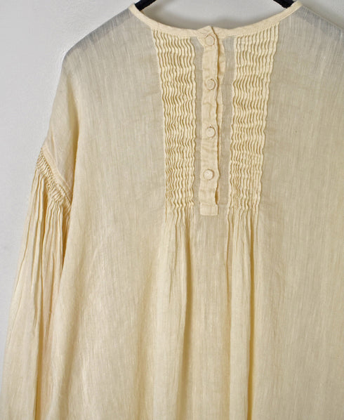 INMDS25012D AUTO LOOM COTTON/LINEN PLAIN OVERDYE BACK OPENING CREW-NECK SHIRT