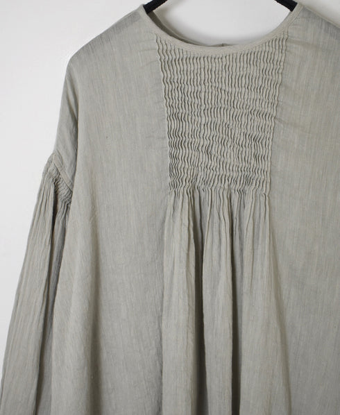 INMDS25012D AUTO LOOM COTTON/LINEN PLAIN OVERDYE BACK OPENING CREW-NECK SHIRT