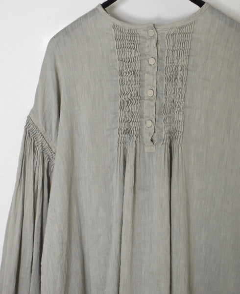 INMDS25012D AUTO LOOM COTTON/LINEN PLAIN OVERDYE BACK OPENING CREW-NECK SHIRT