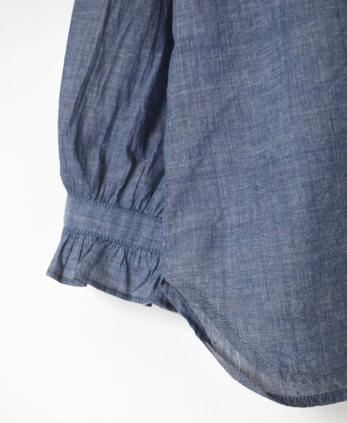 INMDS25062 HANDWOVEN YARN DYE NATURAL INDIGO CHAMBRAY FRILL COLLAR SHIRT
