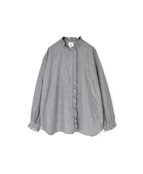 INMDS25062 HANDWOVEN YARN DYE NATURAL INDIGO CHAMBRAY FRILL COLLAR SHIRT