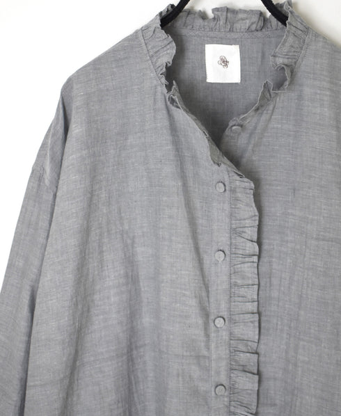 INMDS25062 HANDWOVEN YARN DYE NATURAL INDIGO CHAMBRAY FRILL COLLAR SHIRT