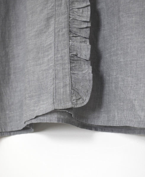 INMDS25062 HANDWOVEN YARN DYE NATURAL INDIGO CHAMBRAY FRILL COLLAR SHIRT