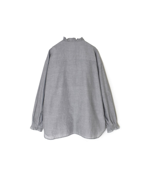 INMDS25062 HANDWOVEN YARN DYE NATURAL INDIGO CHAMBRAY FRILL COLLAR SHIRT