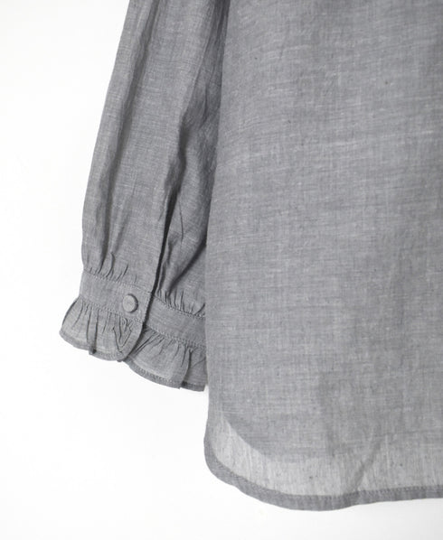 INMDS25062 HANDWOVEN YARN DYE NATURAL INDIGO CHAMBRAY FRILL COLLAR SHIRT