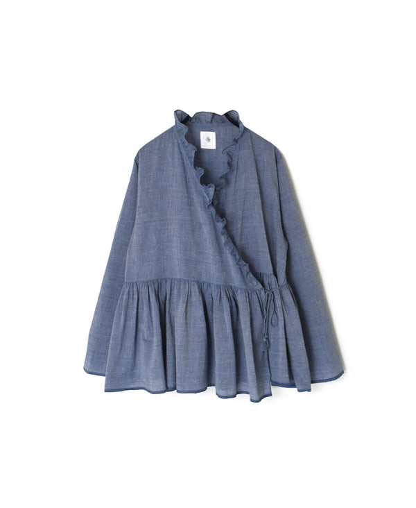 INMDS25065 HANDWOVEN YARN DYE NATURAL INDIGO CHAMBRAY FRILL CACHE COEUR