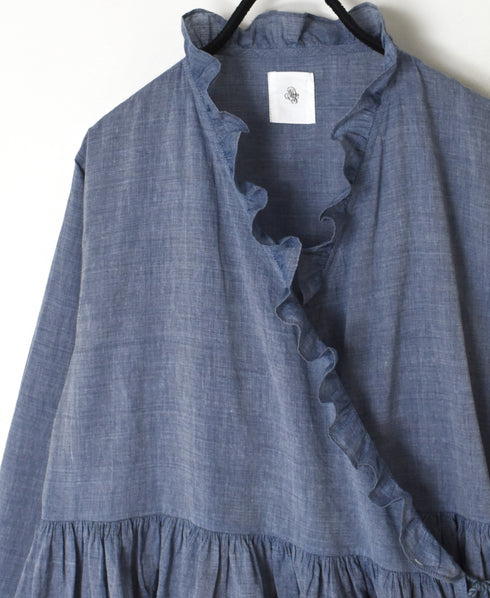 INMDS25065 HANDWOVEN YARN DYE NATURAL INDIGO CHAMBRAY FRILL CACHE COEUR