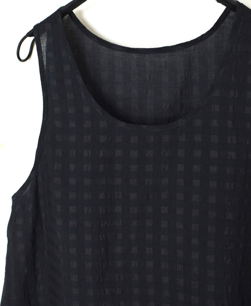 INMDS25081 HANDWOVEN COTTON SILK CHECK U-NECK TANK TOP
