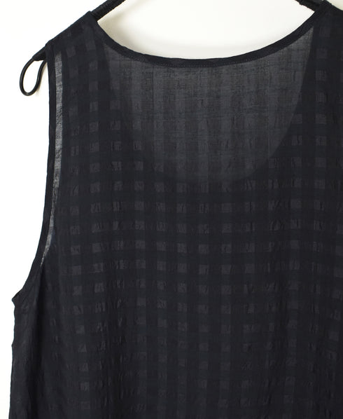 INMDS25081 HANDWOVEN COTTON SILK CHECK U-NECK TANK TOP