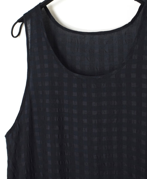 INMDS25082 HANDWOVEN COTTON SILK CHECK U-NECK TANK TOP DRESS