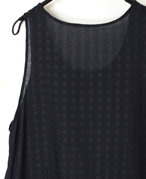 INMDS25082 HANDWOVEN COTTON SILK CHECK U-NECK TANK TOP DRESS