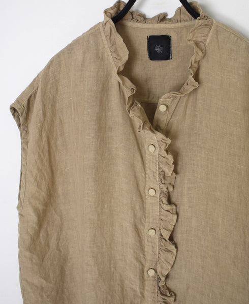 INMDS26001D 60s AUTOLOOM LINEN PLAIN OVERDYE FRENCH/SL FRILL COLLAR SHIRTS