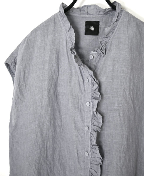 INMDS26001D 60s AUTOLOOM LINEN PLAIN OVERDYE FRENCH/SL FRILL COLLAR SHIRTS