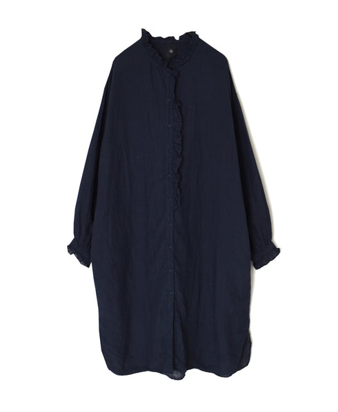 INMDS26002D 60s AUTOLOOM LINEN PLAIN OVERDYE FRILL COLLAR LONG SHIRTS