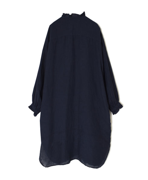 INMDS26002D 60s AUTOLOOM LINEN PLAIN OVERDYE FRILL COLLAR LONG SHIRTS