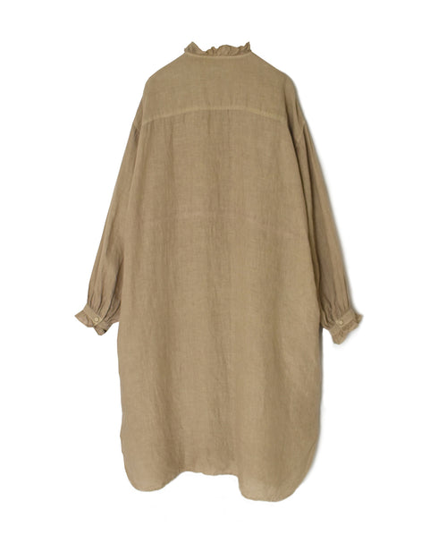 INMDS26002D 60s AUTOLOOM LINEN PLAIN OVERDYE FRILL COLLAR LONG SHIRTS