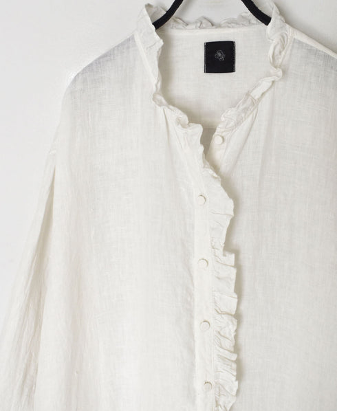 INMDS26002D 60s AUTOLOOM LINEN PLAIN OVERDYE FRILL COLLAR LONG SHIRTS