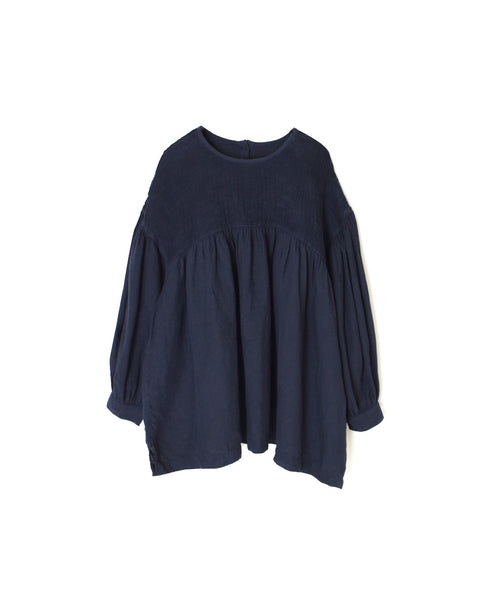 INMDS26003D 60s AUTOLOOM LINEN PLAIN OVERDYE BACK OPENING PULLOVER WITH MINI PINTUCK