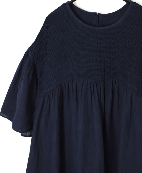 INMDS26004D 60s AUTOLOOM LINEN PLAIN OVERDYE BACK OPENING PULLOVER DRESS WITH MINI PINTUCK