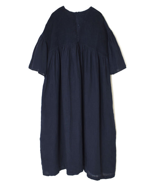 INMDS26004D 60s AUTOLOOM LINEN PLAIN OVERDYE BACK OPENING PULLOVER DRESS WITH MINI PINTUCK