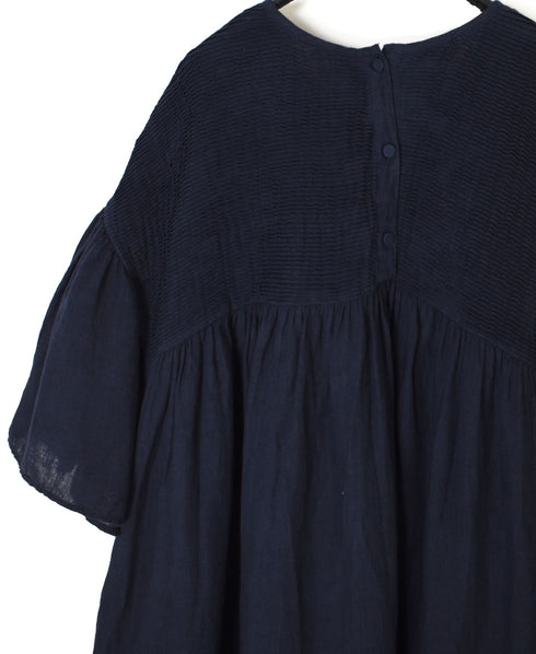 INMDS26004D 60s AUTOLOOM LINEN PLAIN OVERDYE BACK OPENING PULLOVER DRESS WITH MINI PINTUCK