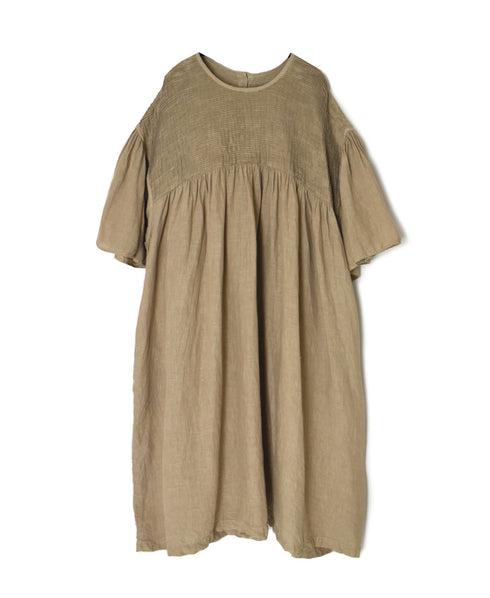 INMDS26004D 60s AUTOLOOM LINEN PLAIN OVERDYE BACK OPENING PULLOVER DRESS WITH MINI PINTUCK