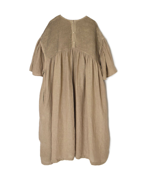 INMDS26004D 60s AUTOLOOM LINEN PLAIN OVERDYE BACK OPENING PULLOVER DRESS WITH MINI PINTUCK