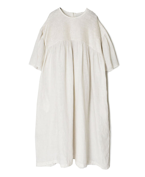 INMDS26004D 60s AUTOLOOM LINEN PLAIN OVERDYE BACK OPENING PULLOVER DRESS WITH MINI PINTUCK
