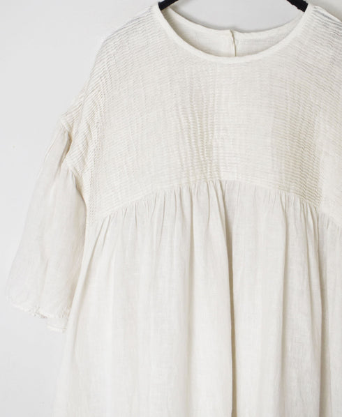 INMDS26004D 60s AUTOLOOM LINEN PLAIN OVERDYE BACK OPENING PULLOVER DRESS WITH MINI PINTUCK