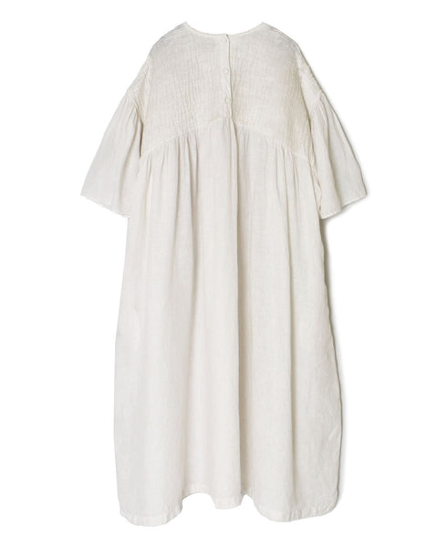 INMDS26004D 60s AUTOLOOM LINEN PLAIN OVERDYE BACK OPENING PULLOVER DRESS WITH MINI PINTUCK