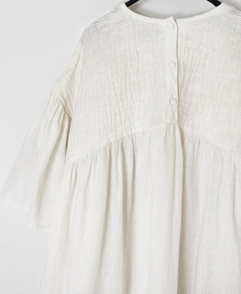 INMDS26004D 60s AUTOLOOM LINEN PLAIN OVERDYE BACK OPENING PULLOVER DRESS WITH MINI PINTUCK