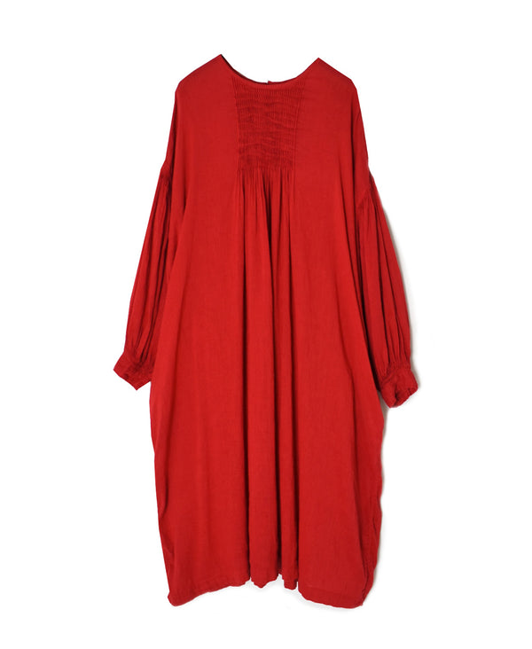 INMDS26011D AUTOLOOM LINEN/CO PLAIN OVERDYE BACK OPENING CREW-NECK SHIRTS DRESS WITH MINI PINTUCK